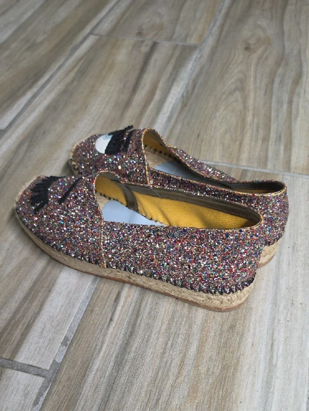 Chiara Ferragni Multi Glitter Eye Espadrille Flats